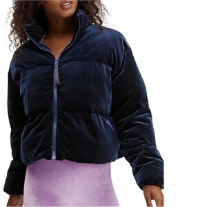 Fabletics Women's Navy Puffer Velvet Jacket